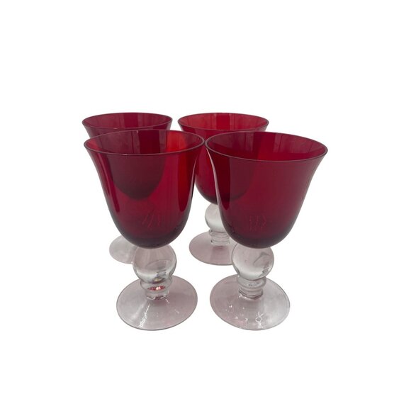 Vintage Ruby Red Clear Glass Goblets Set Of 4 - 6" Tall - Picture 1 of 5
